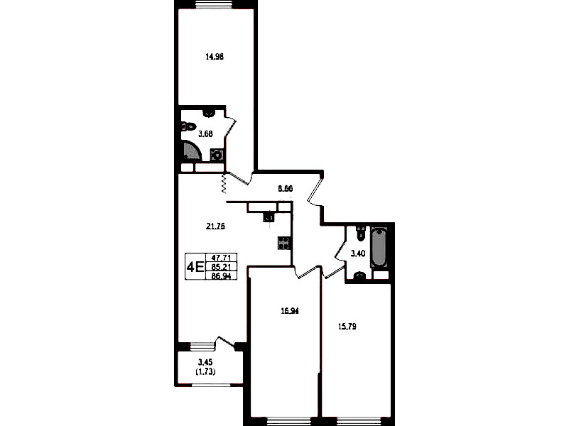 3-комнатная квартира 86.94 м², 11/12 эт., ЖК «UP! Квартал Воронцовский»